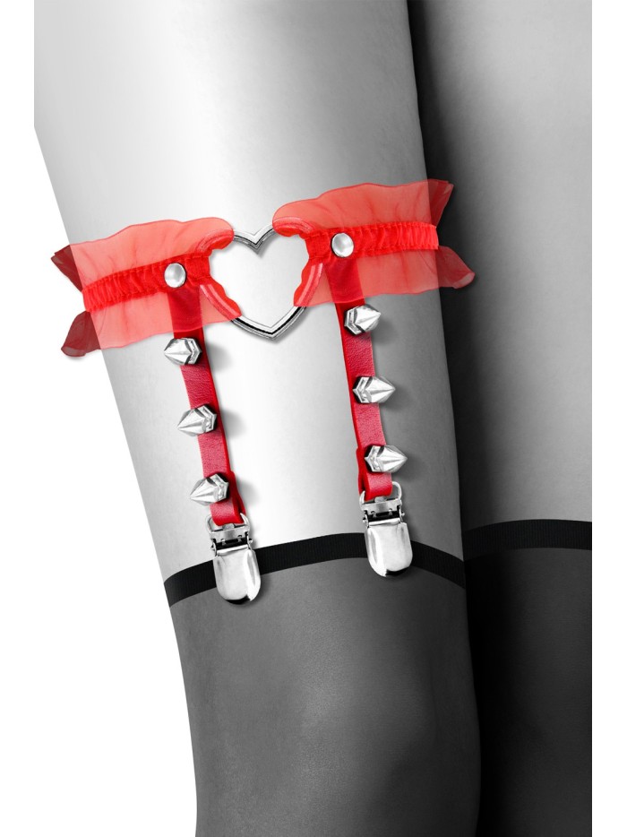 Jarretière rouge avec coeur pointes et tulle 