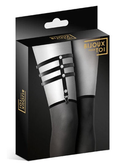 Jarretière noire style cuir triple lanières 