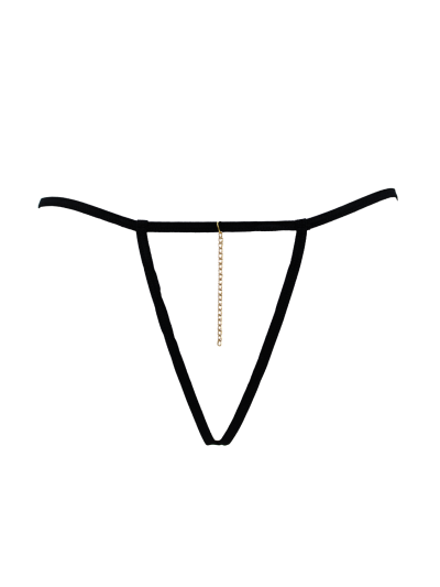 String noir en dentelle avec bijou et chaîne dorée 