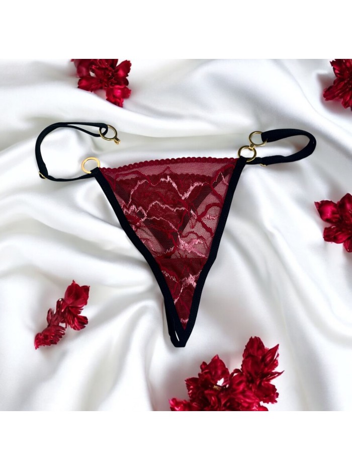 String bordeaux avec anneaux détachables 