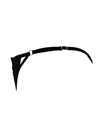 Tanga noir en dentelle avec bijou losanges dorés 