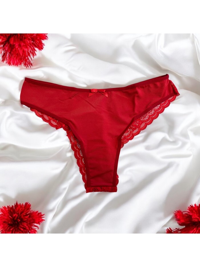 Culotte rouge en dentelle avec nœud en satin 
