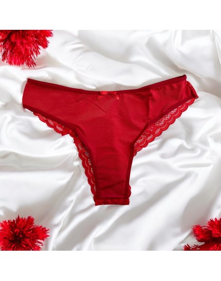 Culotte rouge en dentelle avec nœud en satin 