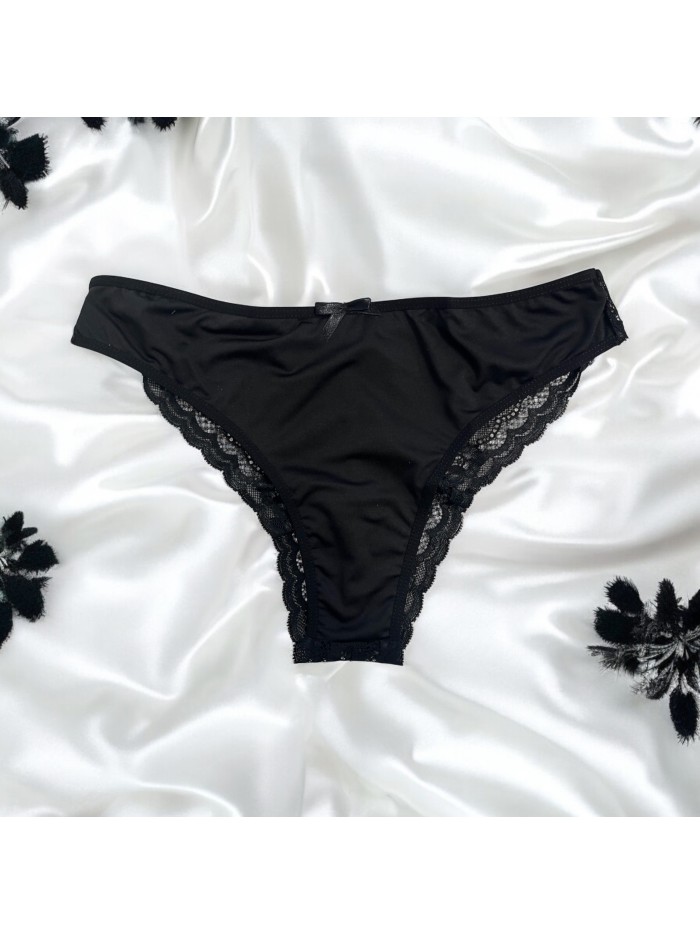 Culotte noire en dentelle avec nœud en satin 