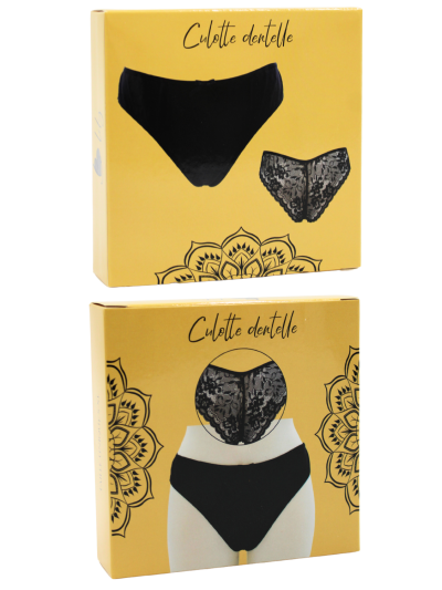 Culotte noire en dentelle avec nœud en satin 