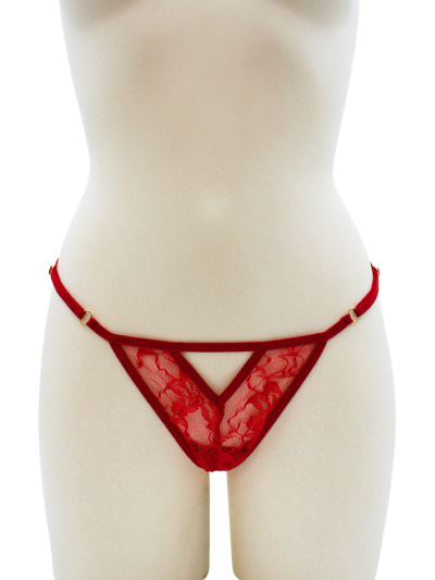 String rouge avec bijou perle  strass dorés 