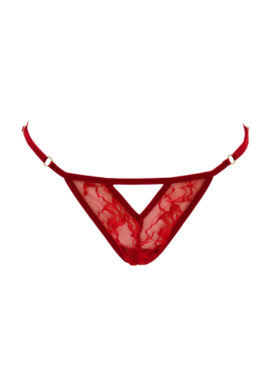 String rouge avec bijou perle  strass dorés 