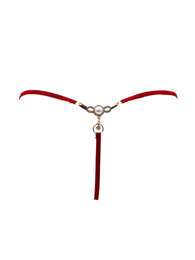 String rouge avec bijou perle  strass dorés 