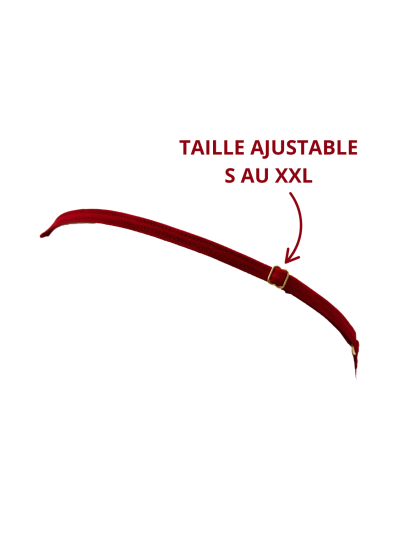 String rouge avec bijou perle  strass dorés 