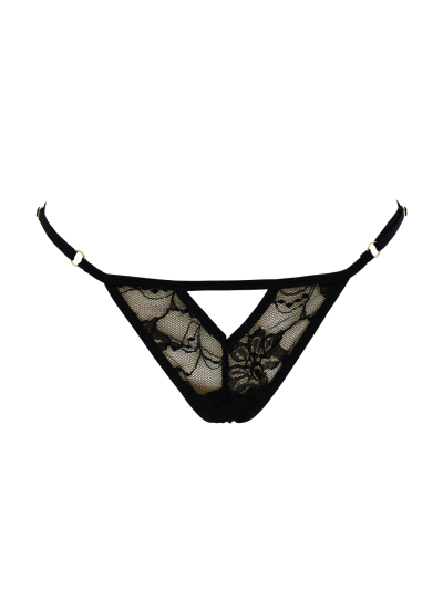 String noir avec bijou perle  strass dorés 