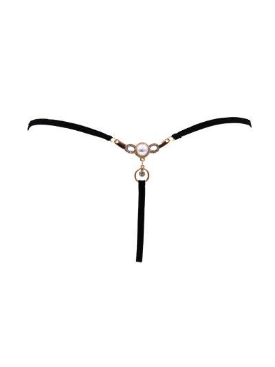 String noir avec bijou perle  strass dorés 