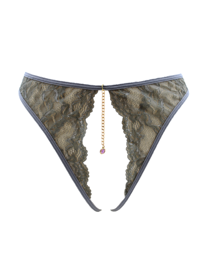 String gris avec bijou couleur aléatoire et chaîne dorée 