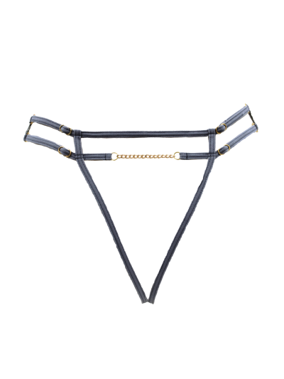 String gris avec bijou couleur aléatoire et chaîne dorée 