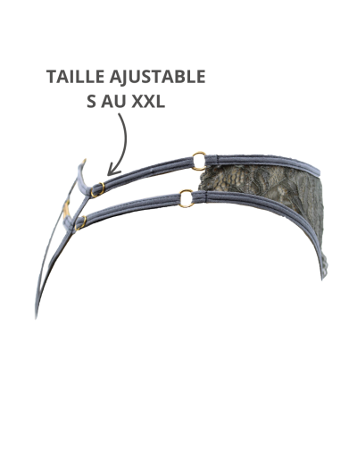 String gris avec bijou couleur aléatoire et chaîne dorée 