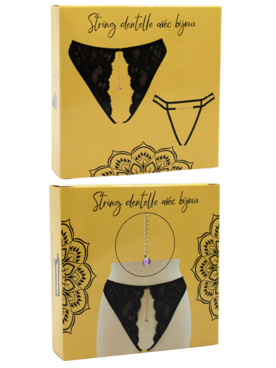 String noir avec bijou couleur aléatoire et chaîne dorée 