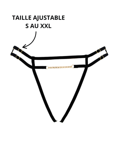 String noir avec bijou couleur aléatoire et chaîne dorée 