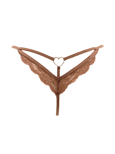 String taupe en dentelle avec bijou cœur doré 