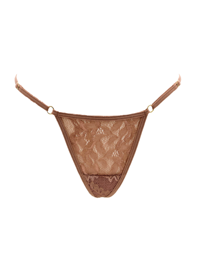 String taupe en dentelle avec bijou cœur doré 