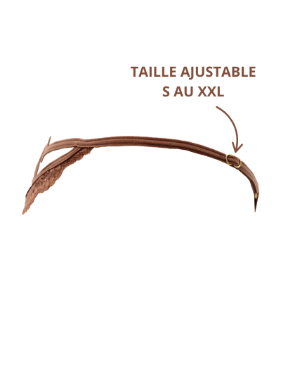 String taupe en dentelle avec bijou cœur doré 