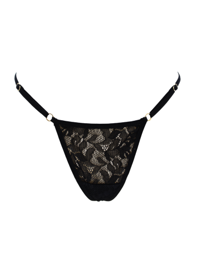 String noir en dentelle avec bijou cœur doré 