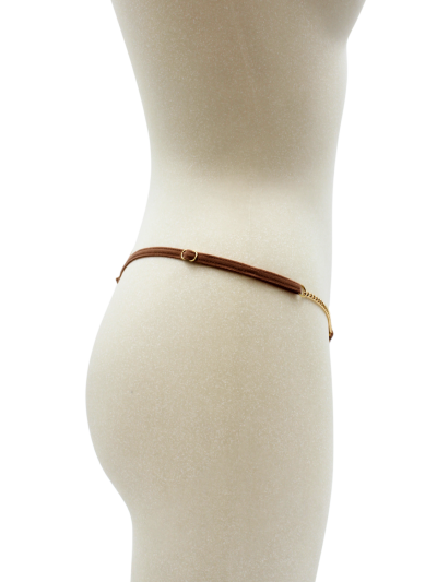 String en dentelle taupe ouvert avec chaînes dorées 