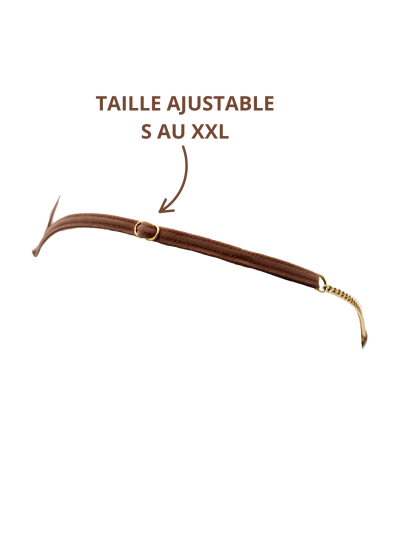 String en dentelle taupe ouvert avec chaînes dorées 