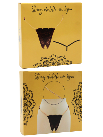 String en dentelle marron ouvert avec chaînes dorées 
