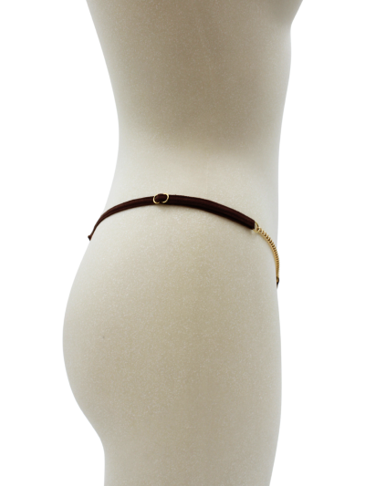 String en dentelle marron ouvert avec chaînes dorées 