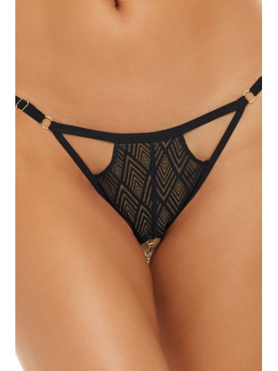 String ouvert fantaisie noir avec chainettes à l'entrejambe 