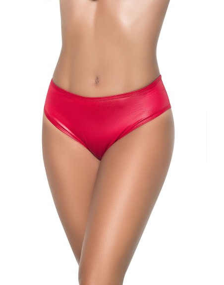String bande large en wetlook rouge, taille haute, tissu fronçé à l'arrière 