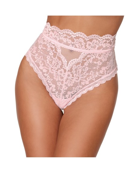 String dentelle taille haute rose 