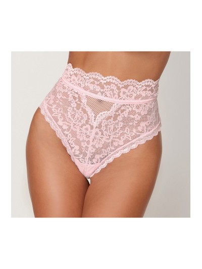 String dentelle taille haute rose 