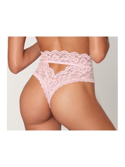 String dentelle taille haute rose 