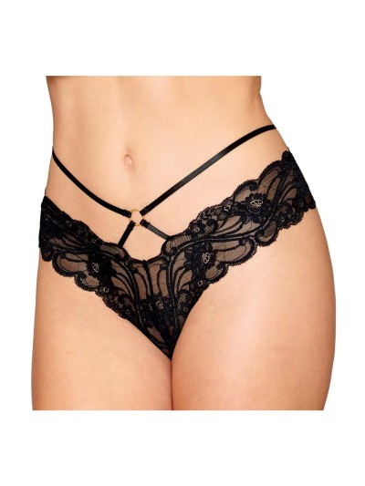 Culotte en dentelle noire avec lanières et chaines dorées 
