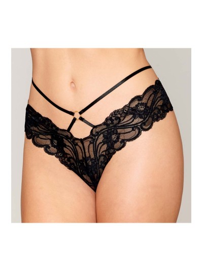 Culotte en dentelle noire avec lanières et chaines dorées 