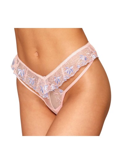 String avec broderie florale rose avec taille en forme de « V » 