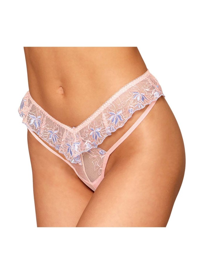 String avec broderie florale rose avec taille en forme de « V » 