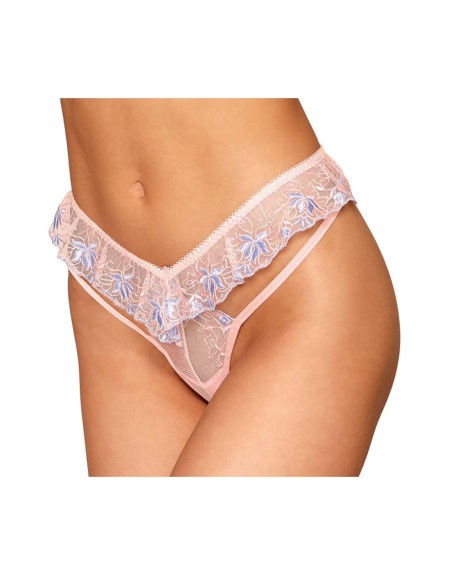 String avec broderie florale rose avec taille en forme de « V » 