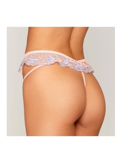 String avec broderie florale rose avec taille en forme de « V » 