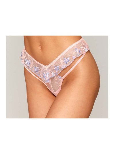 String avec broderie florale rose avec taille en forme de « V » 