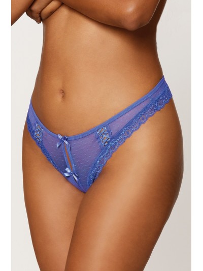 String ouvert à l'entrejambe bleu pervenche avec laçage à l'arrière 