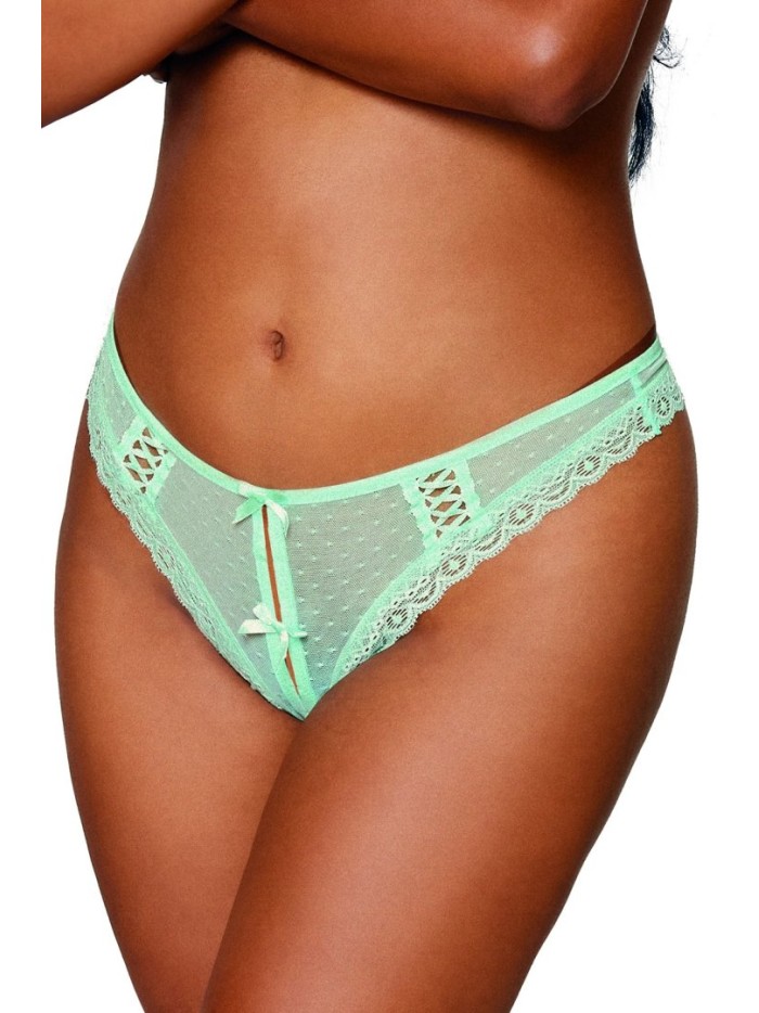 String ouvert à l'entrejambe vert menthe avec laçage à l'arrière 