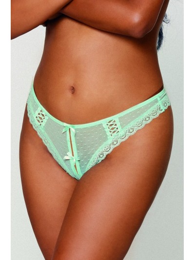 String ouvert à l'entrejambe vert menthe avec laçage à l'arrière 