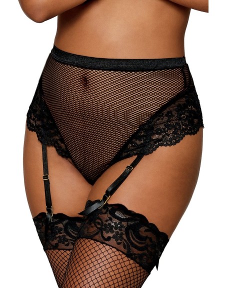 String résille taille haute avec porte-jarretelles noir 