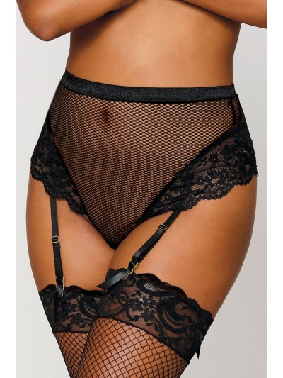 String résille taille haute avec porte-jarretelles noir 