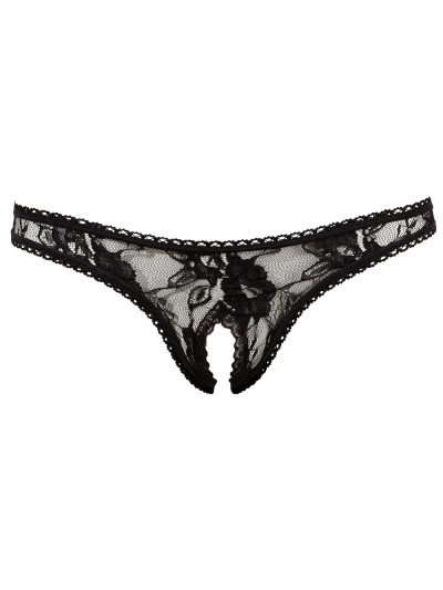 String ouvert à l'entre-jambe en dentelle noire 