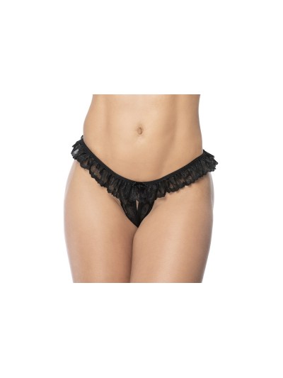 Culotte ouverte noire avec froufrou en dentelle 