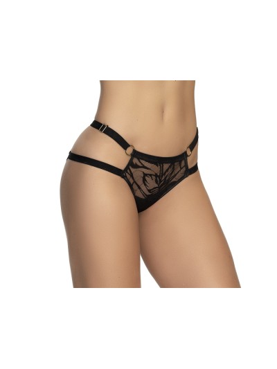 Shorty en dentelle florale noire et chaines Or 