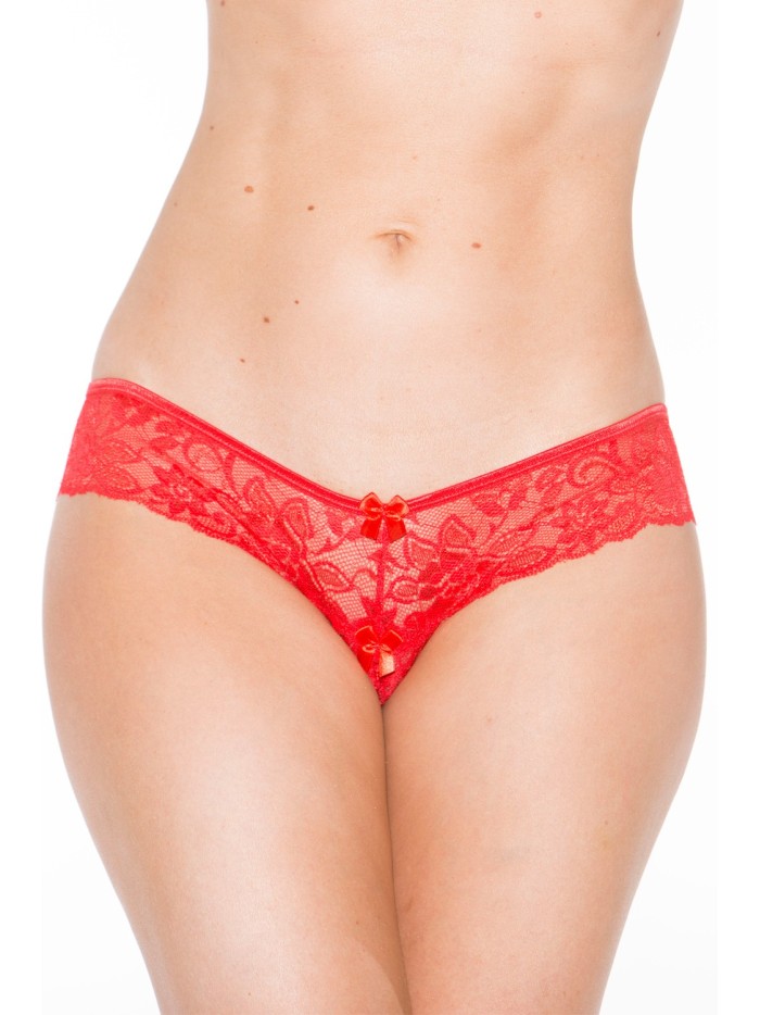 Tanga string rouge en dentelle avec noeud arrière 