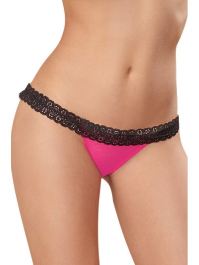 Tanga rose ouverture coeur et dentelle noire 